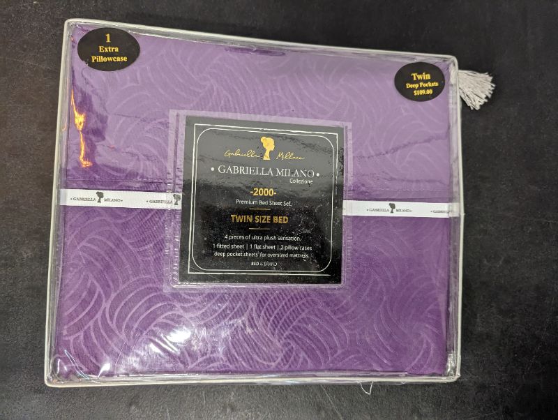 Photo 2 of Gabriella Milano Collezione - 2000 Premium Bed Sheet Set - 4pcs - Twin - Purple
**STOCK PHOTO TO SHOW COLOR AND CONTENTS, SEE PHOTOS FOR ACTUAL PRODUCT AND STYLE**