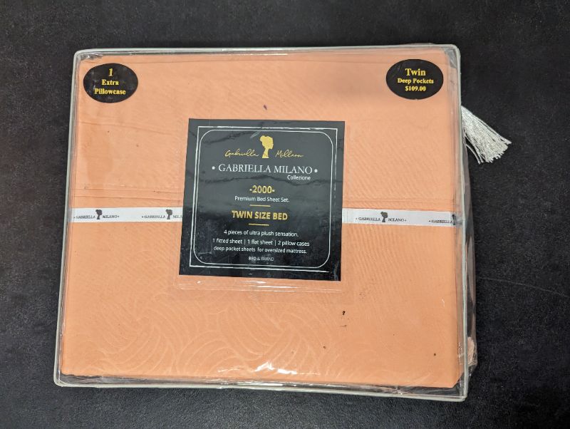 Photo 2 of Gabriella Milano Collezione - 2000 Premium Bed Sheet Set - 4pcs - Twin - Pale Orange
**STOCK PHOTO TO SHOW COLOR AND CONTENTS, SEE PHOTOS FOR ACTUAL PRODUCT AND STYLE**