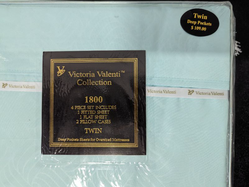 Photo 4 of Victoria Valenti Embossed Sheet Set with TWO Pillow Cases, Double Brushed and Ultra Soft with Deep Pockets for Extra Deep Mattress, Microfiber, TWIN - Aqua - **stock photo for reference, Twin set only has 2 pillow cases**
