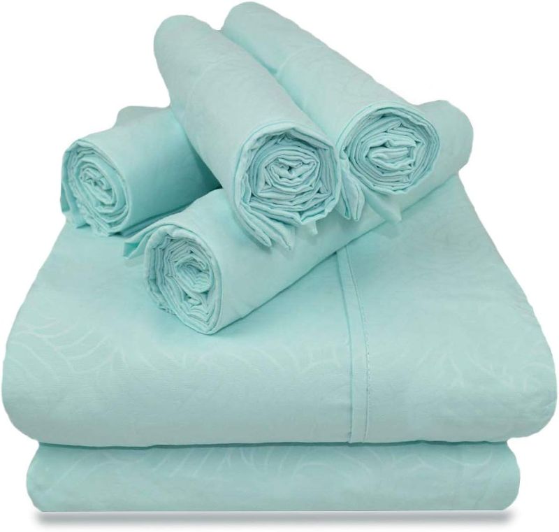 Photo 1 of Victoria Valenti Embossed Sheet Set with TWO Pillow Cases, Double Brushed and Ultra Soft with Deep Pockets for Extra Deep Mattress, Microfiber, TWIN - Aqua - **stock photo for reference, Twin set only has 2 pillow cases**
