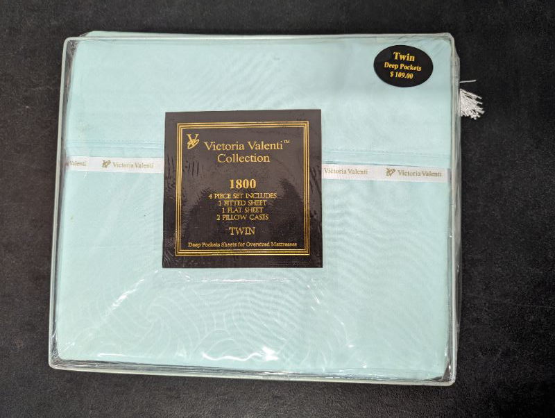 Photo 1 of Victoria Valenti Embossed Sheet Set with TWO Pillow Cases, Double Brushed and Ultra Soft with Deep Pockets for Extra Deep Mattress, Microfiber, TWIN - Aqua - **stock photo for reference, Twin set only has 2 pillow cases**

