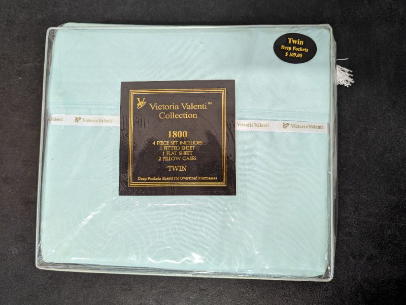 Photo 2 of Victoria Valenti Embossed Sheet Set with TWO Pillow Cases, Double Brushed and Ultra Soft with Deep Pockets for Extra Deep Mattress, Microfiber, TWIN - Aqua - **stock photo for reference, Twin set only has 2 pillow cases**
