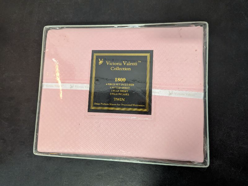 Photo 2 of Victoria Valenti Embossed Sheet Set with TWO Pillow Cases, Double Brushed and Ultra Soft with Deep Pockets for Extra Deep Mattress, Microfiber, TWIN - Pink - **stock photo for reference, Twin set only has 2 pillow cases**
