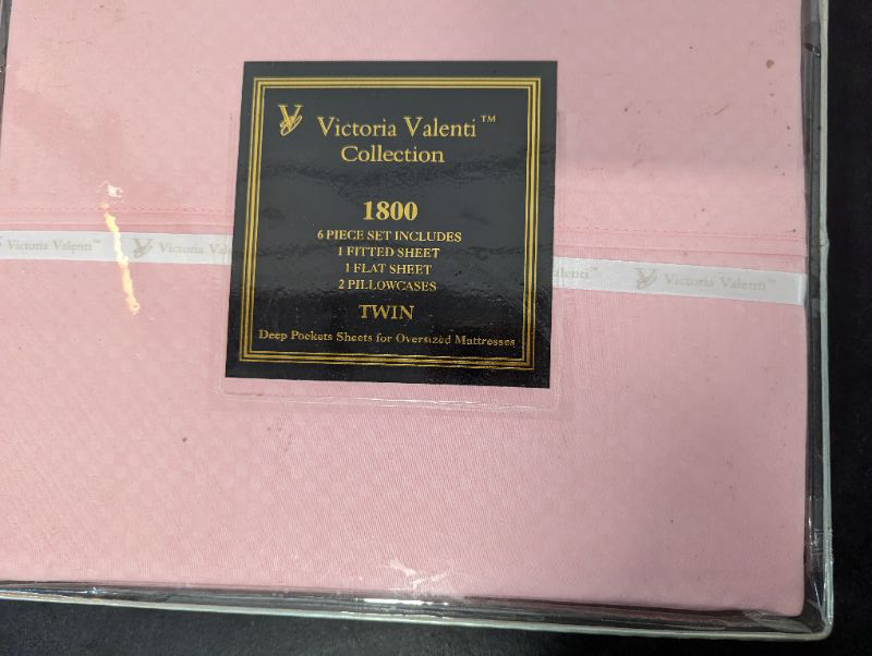 Photo 4 of Victoria Valenti Embossed Sheet Set with TWO Pillow Cases, Double Brushed and Ultra Soft with Deep Pockets for Extra Deep Mattress, Microfiber, TWIN - Pink - **stock photo for reference, Twin set only has 2 pillow cases**
