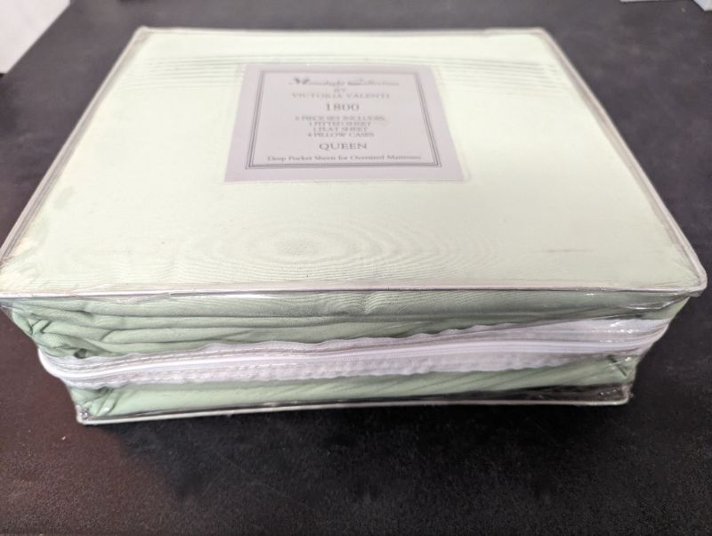 Photo 5 of Moonlight Collection by Victoria Valenti - Sheet Set with 4 Pillow Cases, Double Brushed and Ultra Soft with Deep Pockets for Extra Deep Mattress, Microfiber, Queen - Mint
