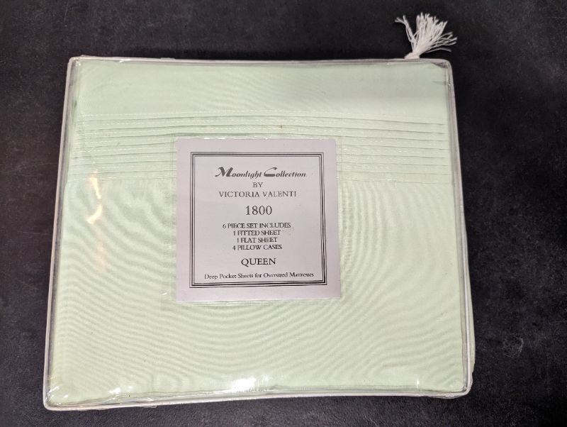 Photo 3 of Moonlight Collection by Victoria Valenti - Sheet Set with 4 Pillow Cases, Double Brushed and Ultra Soft with Deep Pockets for Extra Deep Mattress, Microfiber, Queen - Mint
