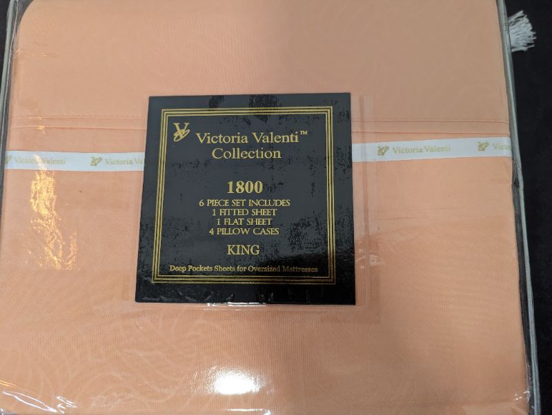 Photo 4 of Victoria Valenti Embossed Sheet Set with 4 Pillow Cases, Double Brushed and Ultra Soft with Deep Pockets for Extra Deep Mattress, Microfiber, King - Coral
