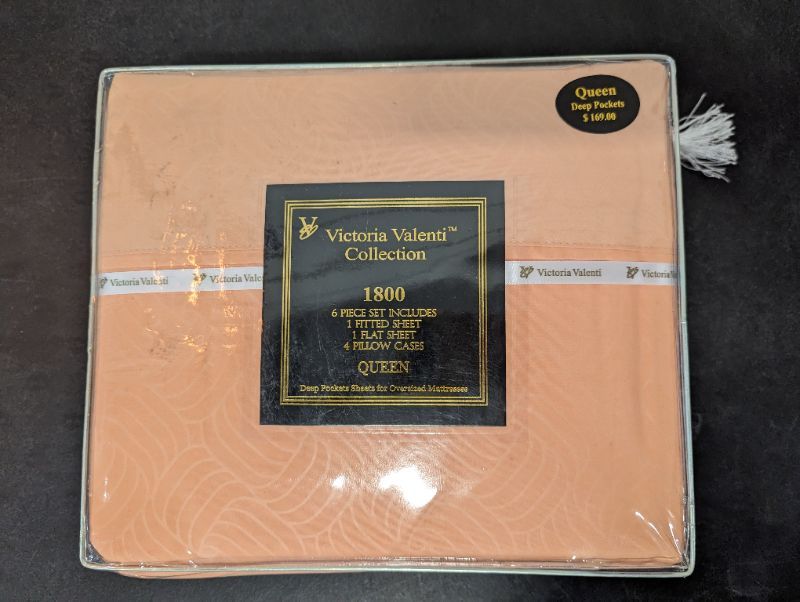 Photo 3 of Victoria Valenti Embossed Sheet Set with 4 Pillow Cases, Double Brushed and Ultra Soft with Deep Pockets for Extra Deep Mattress, Microfiber, Queen - Coral
