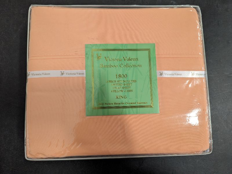Photo 3 of Victoria Valenti Bamboo Collection Sheet Set with 4 Pillow Cases, Double Brushed and Ultra Soft with Deep Pockets for Extra Deep Mattress, Bamboo, King - Coral 
