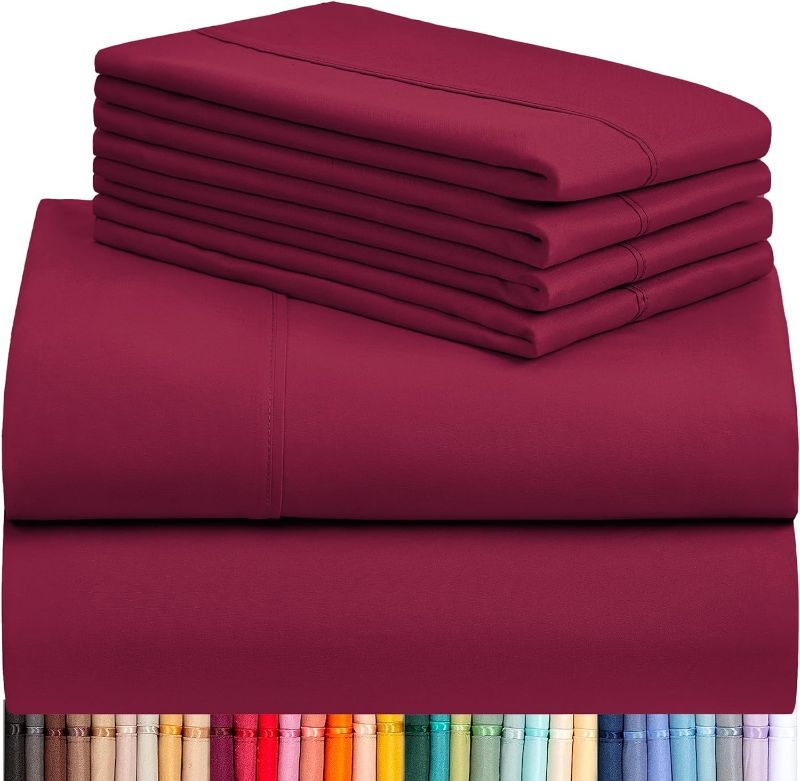 Photo 1 of Victoria Valenti Bamboo Collection Sheet Set with 4 Pillow Cases, Double Brushed and Ultra Soft with Deep Pockets for Extra Deep Mattress, Bamboo, King - Burgundy
