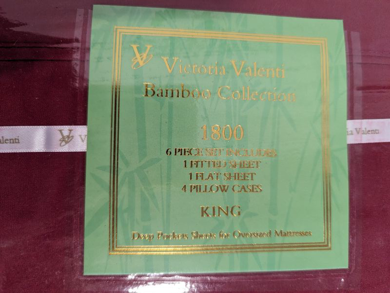Photo 3 of Victoria Valenti Bamboo Collection Sheet Set with 4 Pillow Cases, Double Brushed and Ultra Soft with Deep Pockets for Extra Deep Mattress, Bamboo, King - Burgundy
