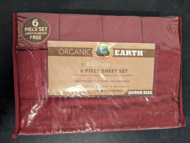 Photo 2 of Organic Earth - Aloe Vera Bamboo 1800 Series, 6 Piece Sheet Set Wrinkle Free (Burgundy)