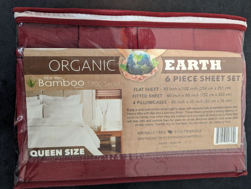 Photo 4 of Organic Earth - Aloe Vera Bamboo 1800 Series, 6 Piece Sheet Set Wrinkle Free (Burgundy)