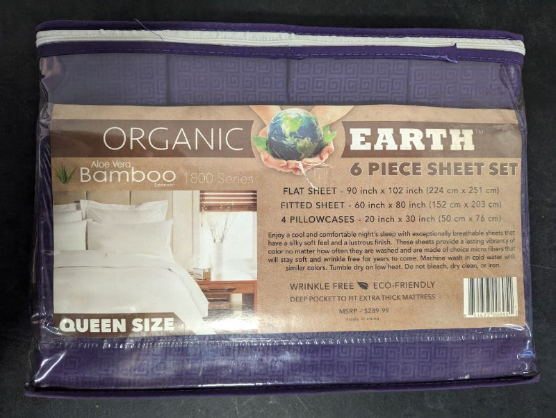 Photo 2 of Organic Earth - Aloe Vera Bamboo 1800 Series, 6 Piece Sheet Set Wrinkle Free (Purple)