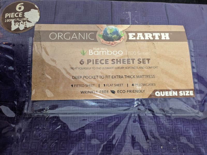 Photo 3 of Organic Earth - Aloe Vera Bamboo 1800 Series, 6 Piece Sheet Set Wrinkle Free (Purple)