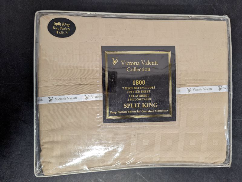 Photo 3 of Victoria Valenti Embossed Sheet Set with 4 Pillow Cases, Double Brushed and Ultra Soft with Deep Pockets for Extra Deep Mattress, Microfiber, Split-King - Taupe