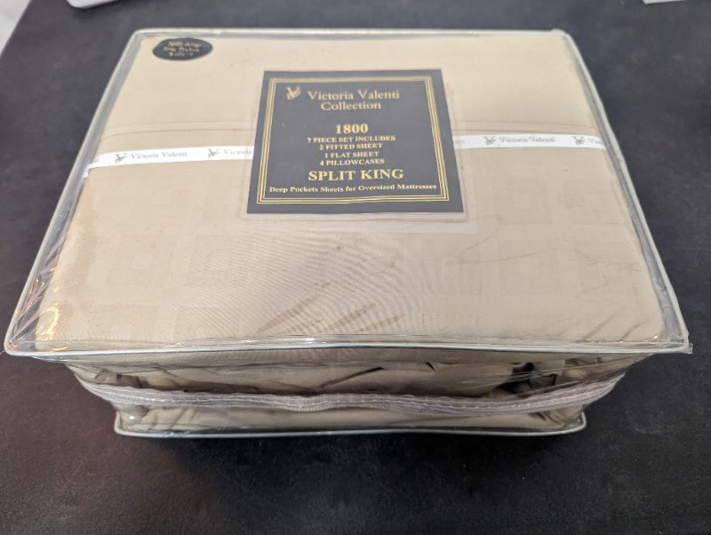 Photo 1 of Victoria Valenti Embossed Sheet Set with 4 Pillow Cases, Double Brushed and Ultra Soft with Deep Pockets for Extra Deep Mattress, Microfiber, Split-King - Taupe