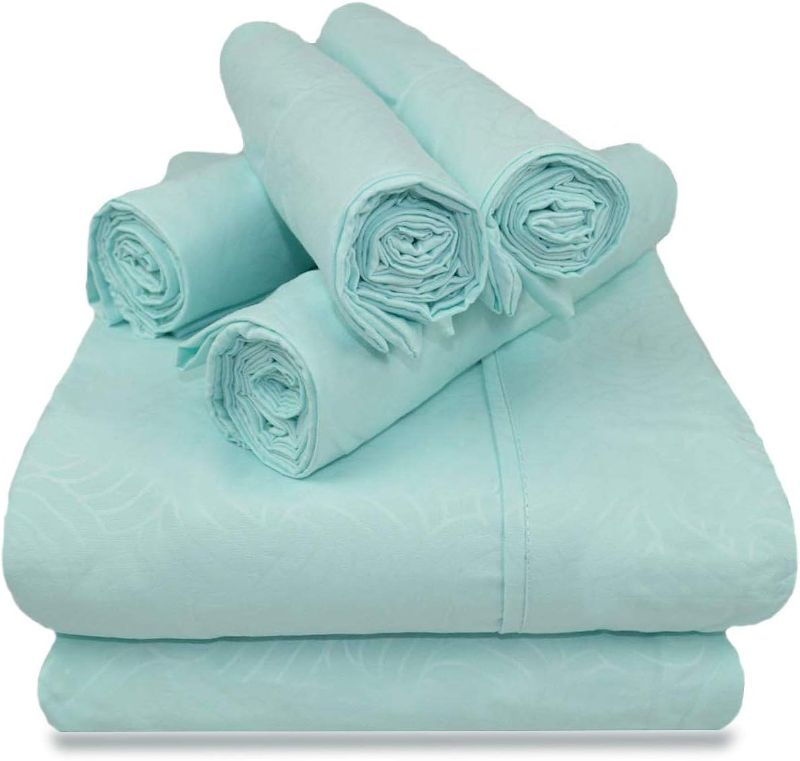 Photo 1 of Victoria Valenti Embossed Sheet Set with 4 Pillow Cases, Double Brushed and Ultra Soft with Deep Pockets for Extra Deep Mattress, Microfiber, Queen - Aqua
