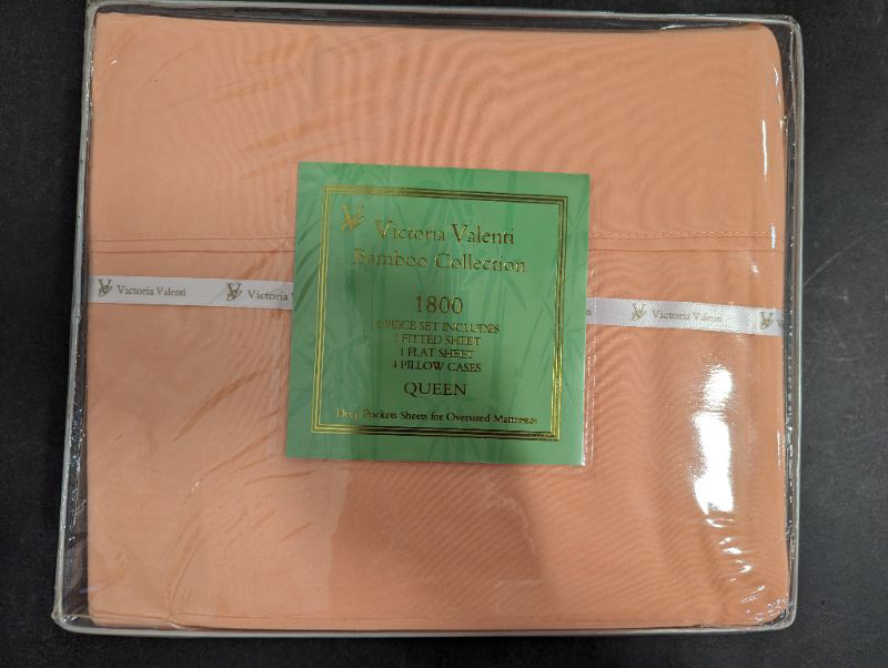 Photo 3 of Victoria Valenti Bamboo Collection Sheet Set with 4 Pillow Cases, Double Brushed and Ultra Soft with Deep Pockets for Extra Deep Mattress, Bamboo, Queen - Coral 
