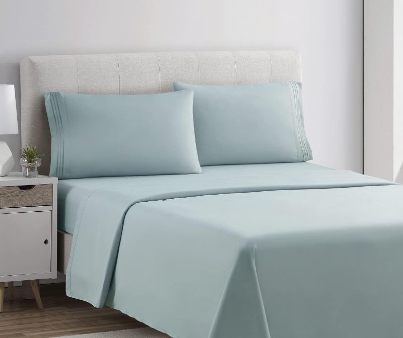 Photo 1 of Clara Clark Queen Sheets Set, Deep Pocket Bed Sheets for Queen Size Bed - 4 Piece Queen Size Sheets, Extra Soft Bedding Sheets & Pillowcases, Light Blue Aqua Sheets Queen
