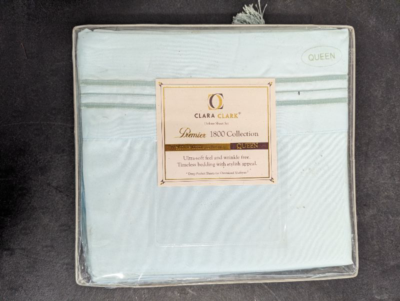 Photo 3 of Clara Clark Queen Sheets Set, Deep Pocket Bed Sheets for Queen Size Bed - 4 Piece Queen Size Sheets, Extra Soft Bedding Sheets & Pillowcases, Light Blue Aqua Sheets Queen
