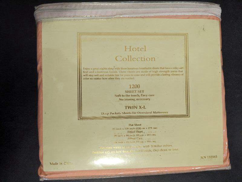 Photo 5 of Hotel Collection - 1200 Bed Sheet Set - 4pc - Twin X-L - Peach