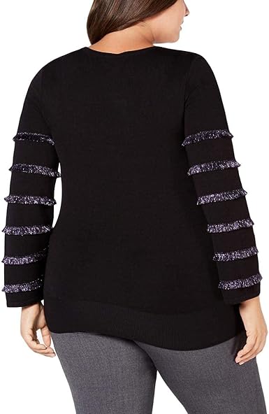 Photo 2 of Alfani - Women's Plus Metallic Tiered Fringe Sweater Black 0X - NWT