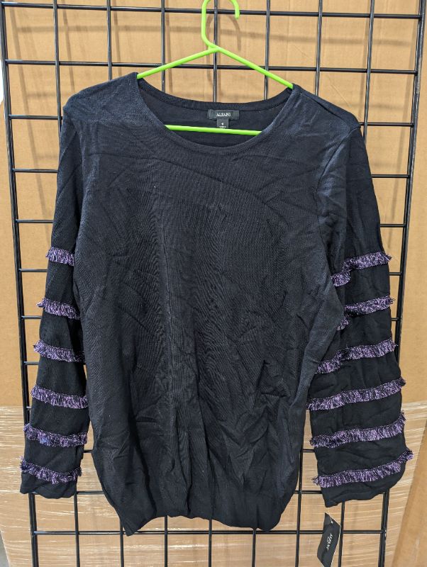 Photo 3 of Alfani - Women's Plus Metallic Tiered Fringe Sweater Black 0X - NWT