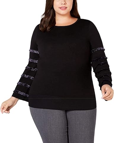 Photo 1 of Alfani - Women's Plus Metallic Tiered Fringe Sweater Black 0X - NWT