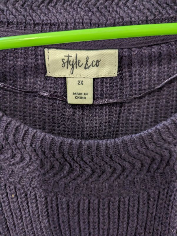 Photo 3 of Style & Co Women's - Purple Lantern Sleeve Contrast Stitch Pullover Sweater 2X
