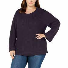 Photo 1 of Style & Co Women's - Purple Lantern Sleeve Contrast Stitch Pullover Sweater 2X
