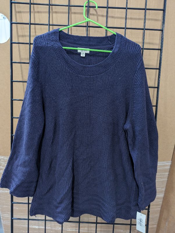 Photo 2 of Style & Co Women's - Purple Lantern Sleeve Contrast Stitch Pullover Sweater 2X

