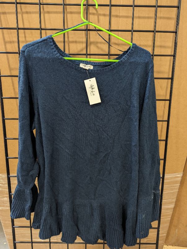 Photo 2 of Style & Co. Women's Ribbed Trim Ruffled Pullover Sweater Twilight/Navy - Size 2X
