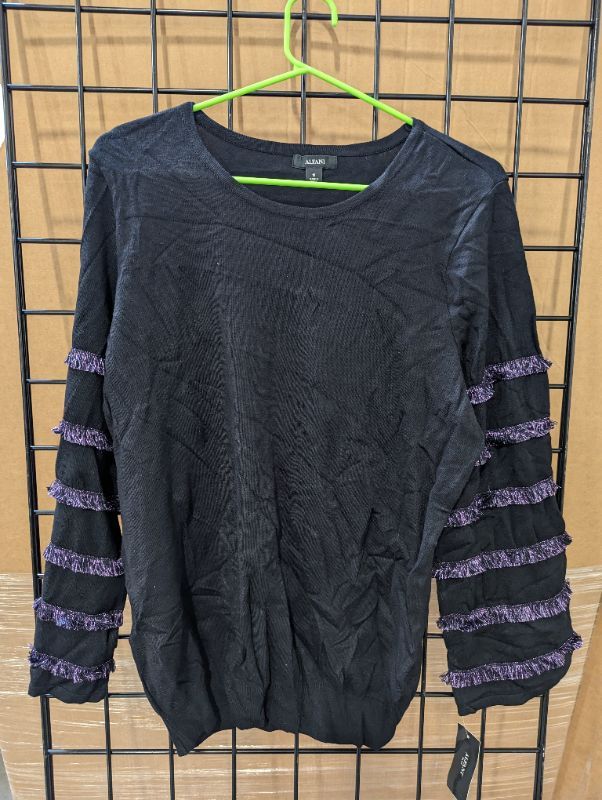 Photo 3 of Alfani - Women's Plus Metallic Tiered Fringe Sweater Black 1X - NWT