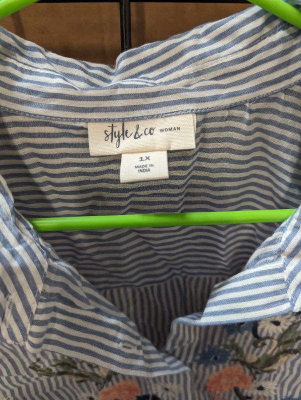 Photo 3 of Style & Co. Women's Plus Size Embroidered Striped Shirt - 1X - NWT