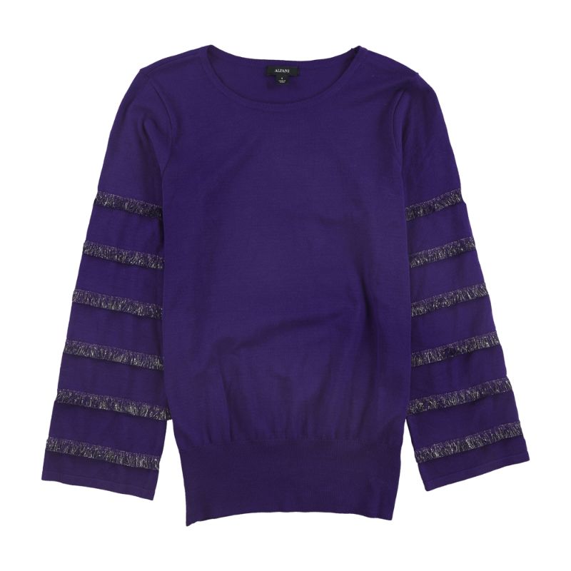 Photo 1 of Alfani - Women's Tiered Fringe Pullover Sweater, Purple - 1X - NWT