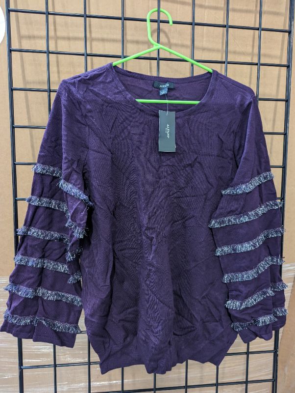 Photo 2 of Alfani - Women's Tiered Fringe Pullover Sweater, Purple - 1X - NWT