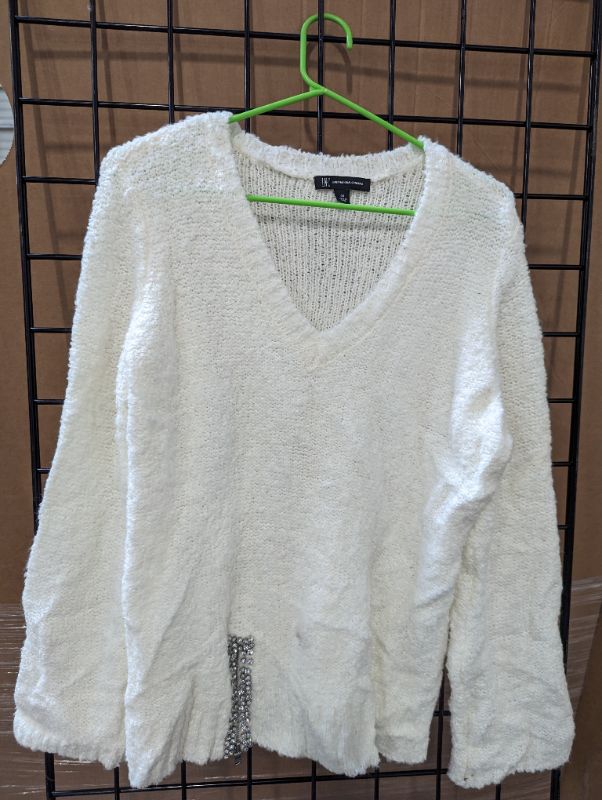 Photo 2 of I-N-C Women's Rhinestone Zip Pullover Sweater, White, 0X - NWT
