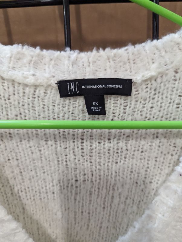 Photo 3 of I-N-C Women's Rhinestone Zip Pullover Sweater, White, 0X - NWT
