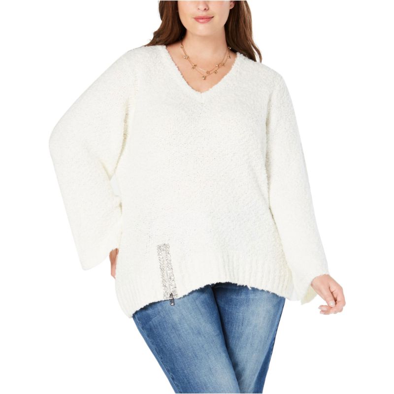 Photo 1 of I-N-C Women's Rhinestone Zip Pullover Sweater, White, 0X - NWT