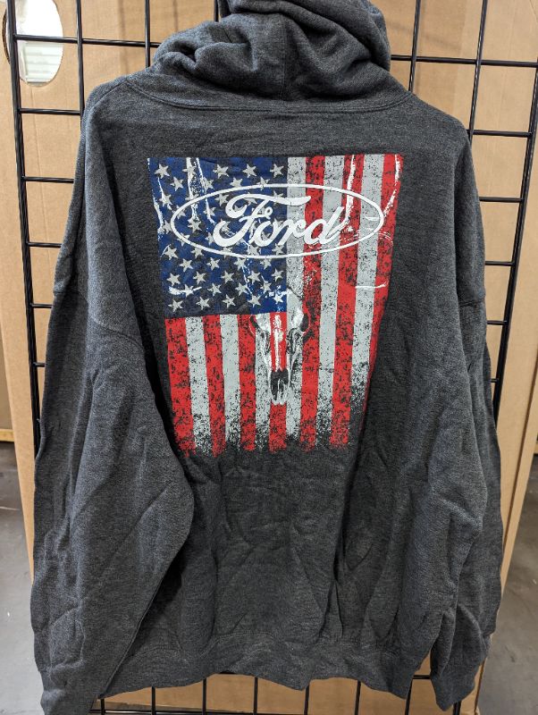 Photo 2 of Ford American Flag Hoodie - Grey, Size 3XL