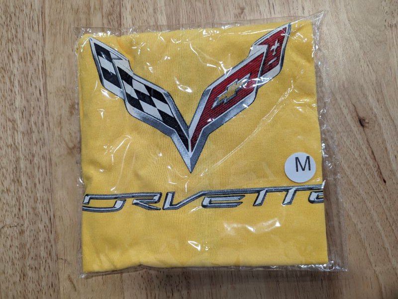 Photo 2 of Corvette Logo Men's Basic Short Sleeve T-Shirt - YELLOW - Size Medium **STOCK PHOTO TO SHOW STYLE, COLOR OF SHIRT IS YELLOW, SEE PHOTOS**
