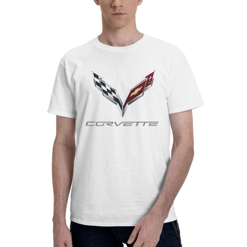 Photo 1 of Corvette Logo Men's Basic Short Sleeve T-Shirt - YELLOW - Size Medium **STOCK PHOTO TO SHOW STYLE, COLOR OF SHIRT IS YELLOW, SEE PHOTOS**

