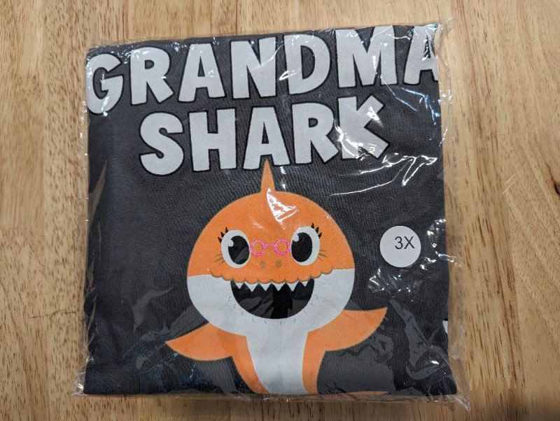 Photo 2 of Pinkfong Grandma Shark T-shirt - CHARCOAL GREY - Size 3X **STOCK PHOTO TO SHOW STYLE, SHIRT IS DARK GREY, SEE PHOTOS**