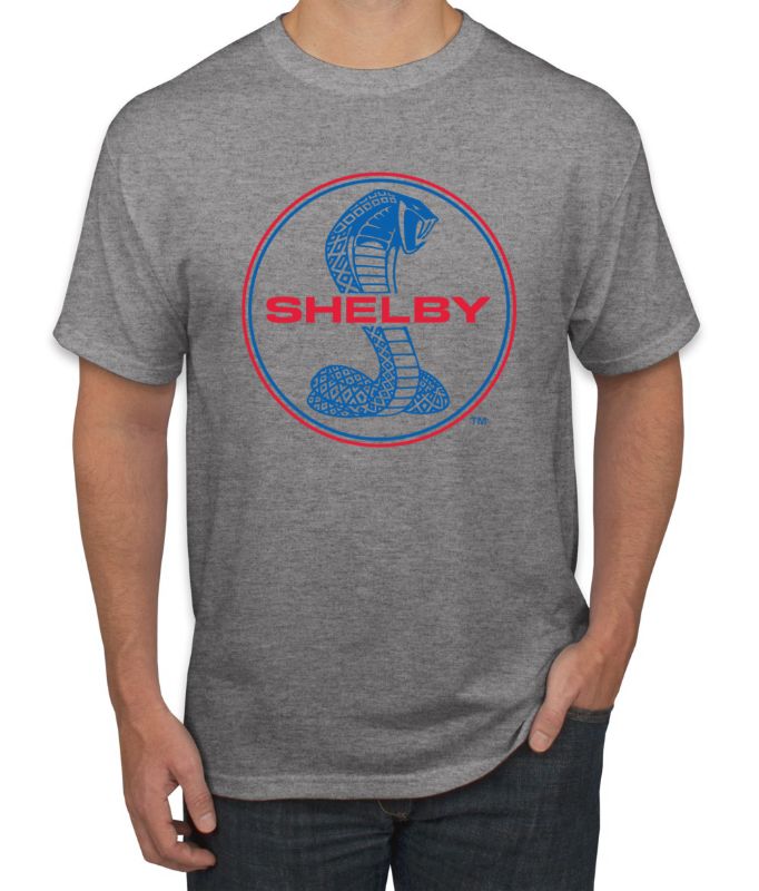 Photo 1 of Wild Bobby, Shelby Cobra USA Logo Emblem Powered by Ford Motors, Cars and Trucks, Men Graphic Tee, Heather Grey, Large
