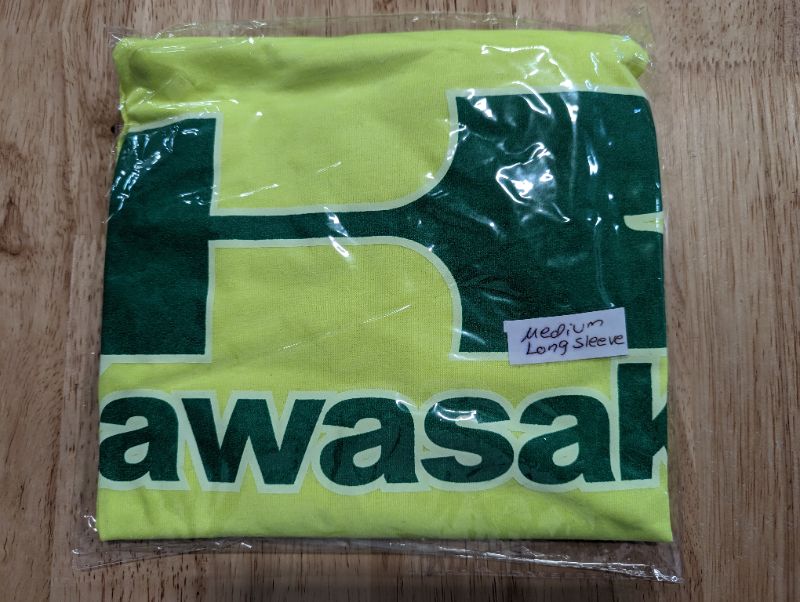 Photo 2 of Men's Kawasaki Logo Long Sleeve T-Shirt - Bright Yellow, Green Logo - Size Medium **STOCK PHOTO TO SHOW STYLE, SHIRT IS YELLOW, NOT BLACK. SEE PHOTOS**
