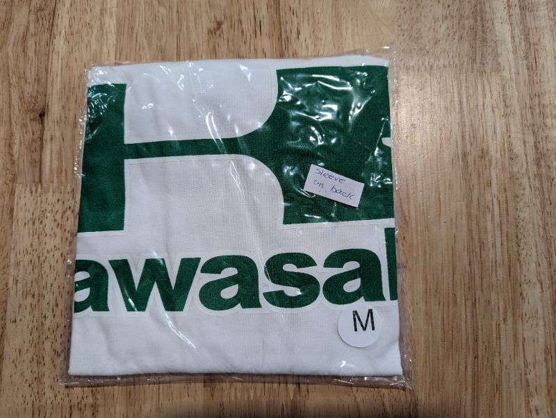 Photo 2 of Men's Kawasaki Logo T-Shirt - White, w/Dark Green Logo - Size Medium **STOCK PHOTO TO SHOW STYLE, LOGO IS DARKER GREEN, SEE PHOTOS**
