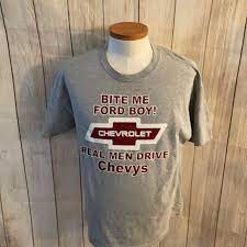 Photo 1 of "Real Men Drive Chevys" T-Shirt - Green w/Red & White Logo/Lettering - Size Small **STOCK PHOTO TO SHOW STYLE, COLOR IS DIFFERENT, SEE PHOTOS**