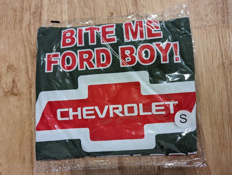 Photo 2 of "Real Men Drive Chevys" T-Shirt - Green w/Red & White Logo/Lettering - Size Small **STOCK PHOTO TO SHOW STYLE, COLOR IS DIFFERENT, SEE PHOTOS**