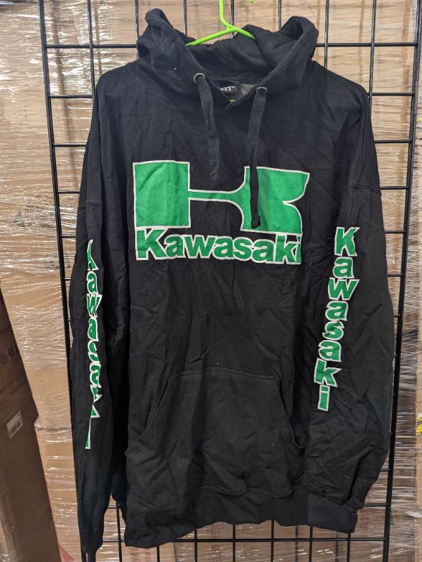 Photo 2 of Kawasaki Logo Hoodie - Black w/Green & White Logo - Size 2XL